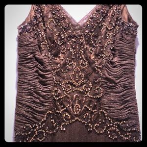 Women’s large brown gown with gold beads & shimmer